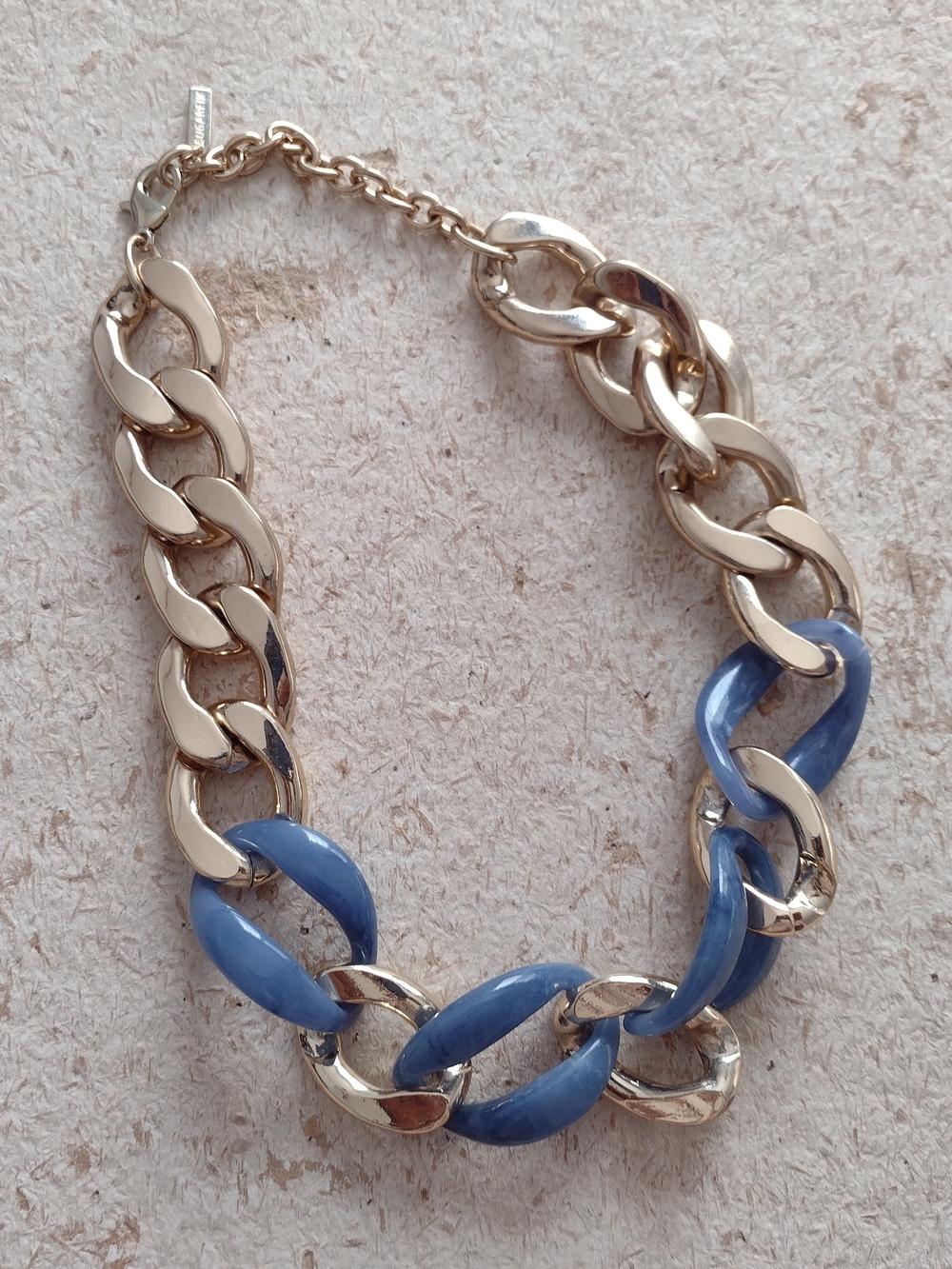 SugarFix Gold Tone Metal and Blue Heavy Chain Necklace